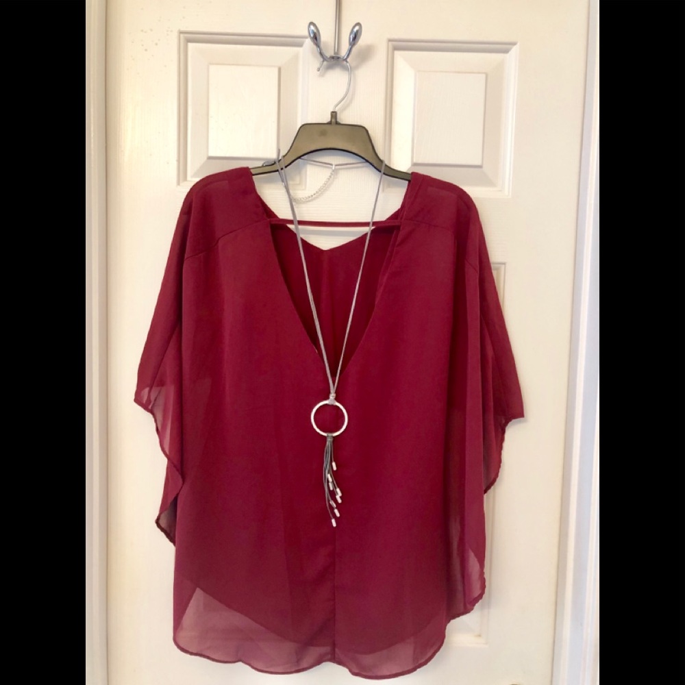 NWOT Burgundy Poncho Style Blouse